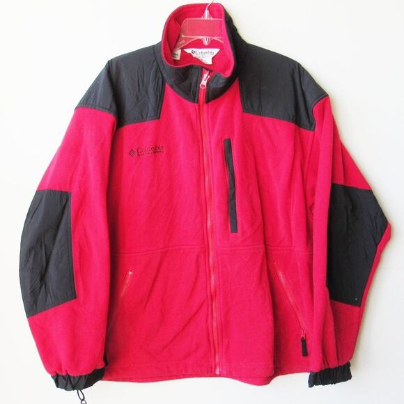 Columbia Men Colorblock Red Black Fleece High Neck Front Zip Jacket Size L - Picture 1 of 6